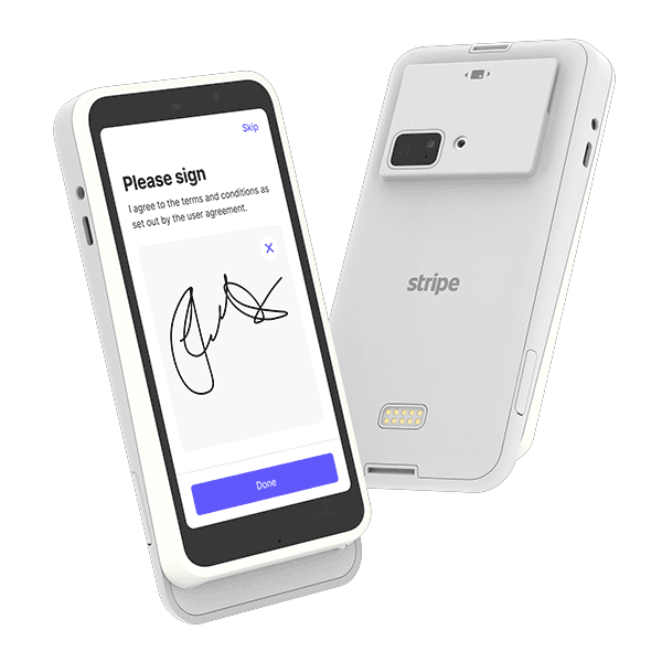 A Stripe card reader accepting a payment